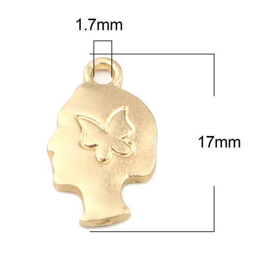 Bild von Zinklegierung Charms Mädchen Matt Gold Schmetterling 17mm x 10mm, 10 Stück