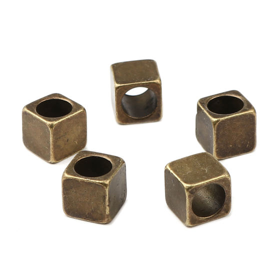 Bild von Zinklegierung Zwischenperlen Spacer Perlen Quadrat Bronzefarbe ca. 8mm x 8mm, Loch:ca. 6mm, 5 Stück