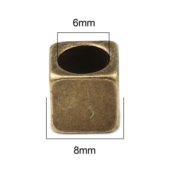 Bild von Zinklegierung Zwischenperlen Spacer Perlen Quadrat Bronzefarbe ca. 8mm x 8mm, Loch:ca. 6mm, 5 Stück