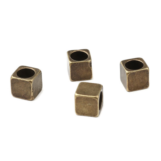 Bild von Zinklegierung Zwischenperlen Spacer Perlen Quadrat Bronzefarbe ca. 8mm x 8mm, Loch:ca. 6mm, 5 Stück