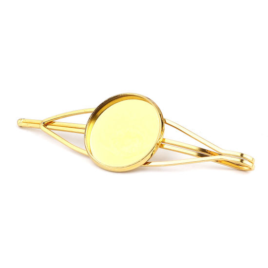 Picture of Iron Based Alloy Hair Clips Findings Gold Plated Round Cabochon Settings (Fits 20mm Dia.) 70mm, 5 PCs