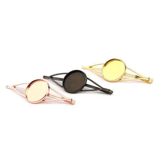 Picture of Iron Based Alloy Hair Clips Findings Gold Plated Round Cabochon Settings (Fits 20mm Dia.) 70mm, 5 PCs