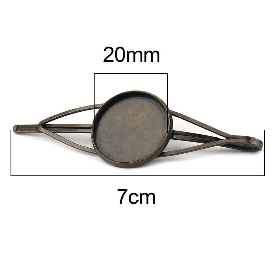 Picture of Iron Based Alloy Hair Clips Findings Antique Bronze Round Cabochon Settings (Fits 20mm Dia.) 70mm, 5 PCs