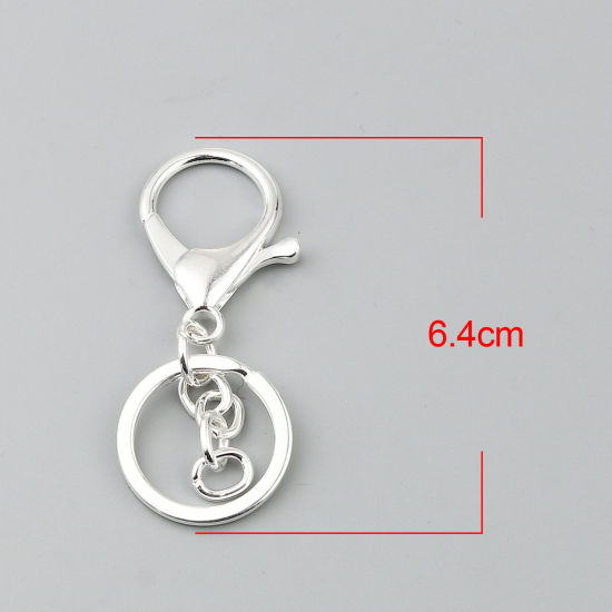 Picture of Iron Based Alloy Keychain & Keyring Silver Plated Circle Ring 64mm x 25mm, 5 PCs