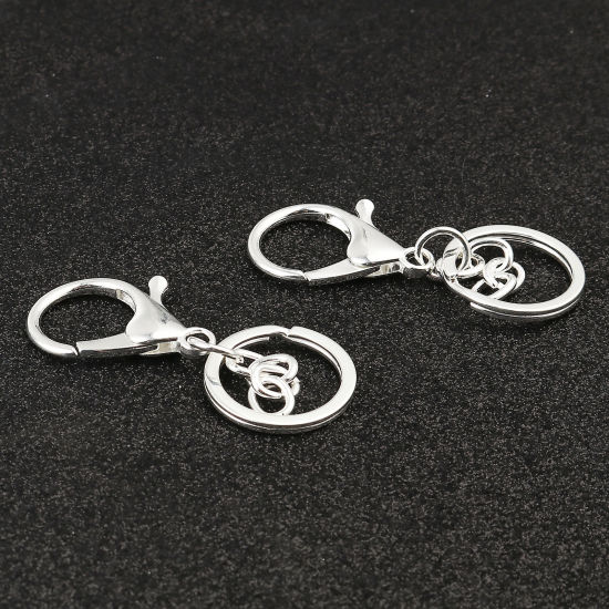 Picture of Iron Based Alloy Keychain & Keyring Silver Plated Circle Ring 64mm x 25mm, 5 PCs