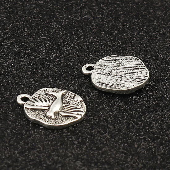 Изображение Цинковый Сплав Подвески Овальные Античное Серебро Птица 18мм x 14мм, 20 ШТ