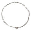 Imagen de Acrílico Collares Corazón Tono de Plata Imitación de perla 49cm longitud, 1 Unidad
