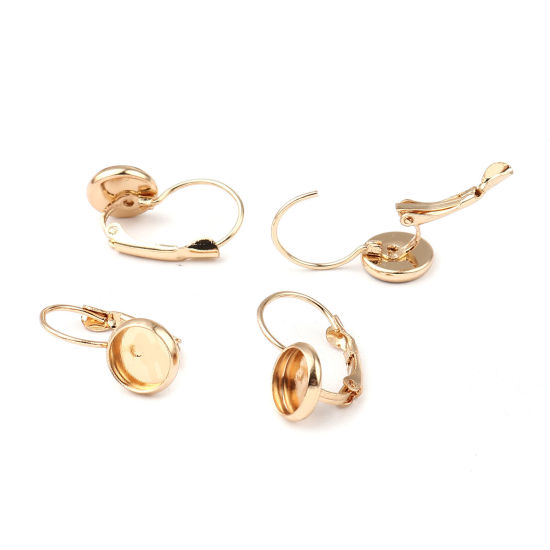 Picture of Iron Based Alloy Cabochon Settings Ear Clips Earrings Findings Round KC Gold Plated (Fit 8mm Dia.) 22mm x 10mm, Post/ Wire Size: (21 gauge), 1 Packet (Approx 10 PCs/Packet)