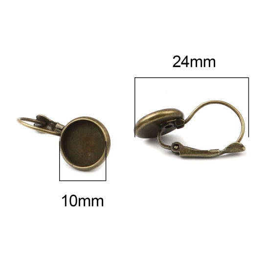 Image de Boucles d'Oreilles à Clip Supports à Cabochons en Alliage de Fer Rond Bronze Antique (Convenable à 10mm Dia) 24mm x 12mm, Epaisseur de Fil: (21 gauge), 1 Paquet ( Env. 10 Pcs/Paquet)
