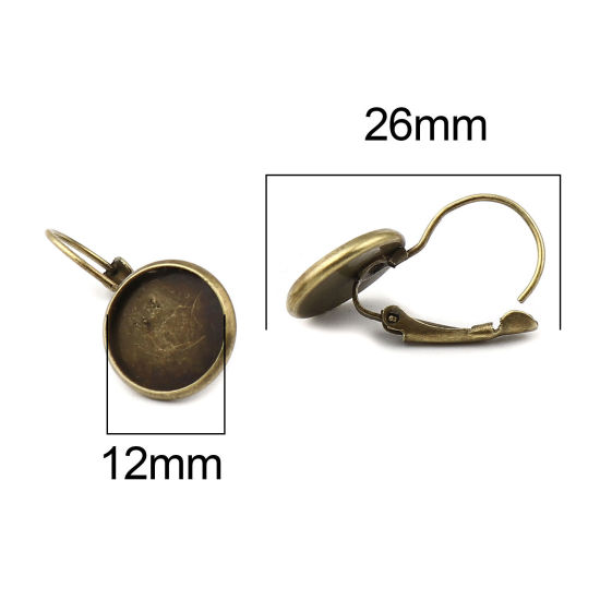Image de Boucles d'Oreilles à Clip Supports à Cabochons en Alliage de Fer Rond Bronze Antique (Convenable à 12mm Dia) 26mm x 14mm, Epaisseur de Fil: (21 gauge), 1 Paquet ( Env. 10 Pcs/Paquet)