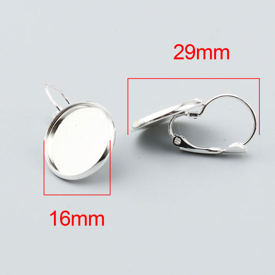合金 台座付 イヤリング クリップ式パーツ 円形 銀メッキ ( 16mmに適応) 29mm x 18mm、 ワイヤーサイズ: （21号）、 1 パック (約 10個/パック） の画像