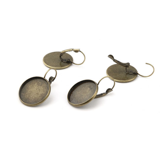 Image de Boucles d'Oreilles à Clip Supports à Cabochons en Alliage de Fer Rond Bronze Antique (Convenable à 20mm Dia) 33mm x 22mm, Epaisseur de Fil: (21 gauge), 1 Paquet ( Env. 10 Pcs/Paquet)