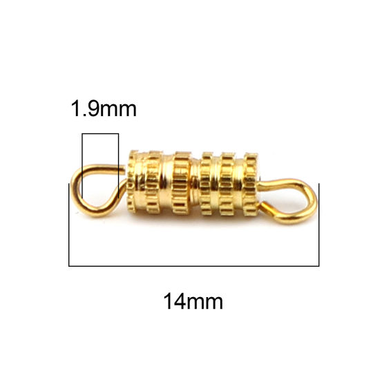 銅 ネジクラスプネックレスブレスレットパーツ 円筒形 金メッキ ネジ締めできる 14mm x 4mm、 1 パック （約 30個/パック） の画像