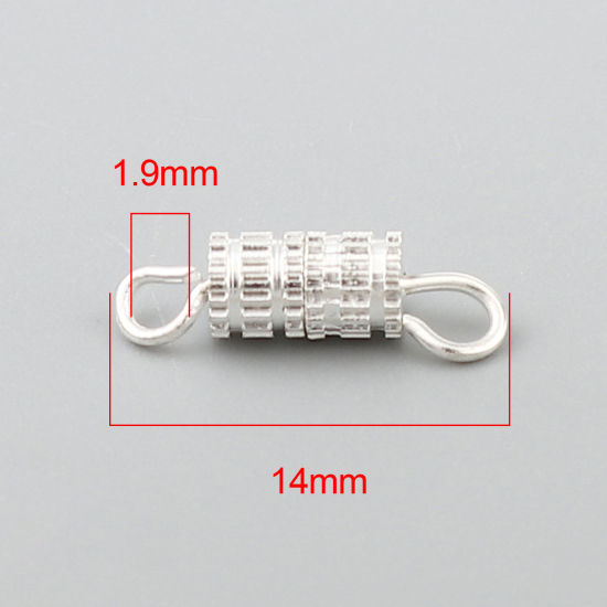 銅 ネジクラスプネックレスブレスレットパーツ 円筒形 銀メッキ ネジ締めできる 14mm x 4mm、 1 パック （約 30個/パック） の画像