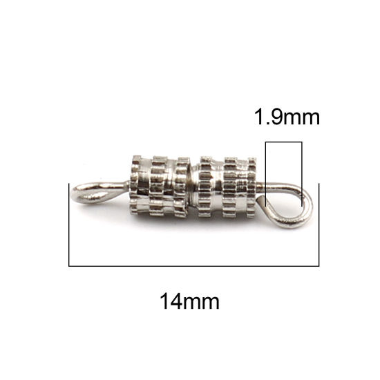 銅 ネジクラスプネックレスブレスレットパーツ 円筒形 シルバートーン ネジ締めできる 14mm x 4mm、 1 パック （約 30個/パック） の画像