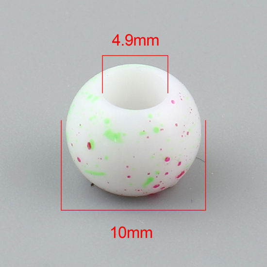Bild von Acryl Perlen Rund Weiß & Grün Punkt ca. 10mm D., Loch:ca. 4.9mm, 200 Stück