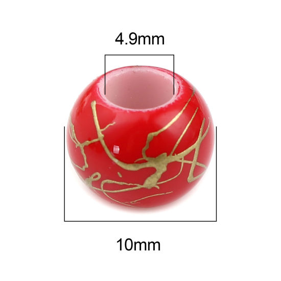 Bild von Acryl Perlen Rund Golden & Rot Ziehbank ca. 10mm D., Loch:ca. 4.9mm, 200 Stück