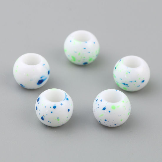 Bild von Acryl Perlen Rund Weiß & Blau ca. 10mm D., Loch:ca. 4.9mm, 200 Stück