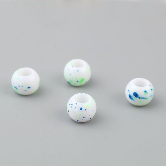 Bild von Acryl Perlen Rund Weiß & Blau ca. 10mm D., Loch:ca. 4.9mm, 200 Stück