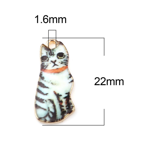 Immagine di Lega di Zinco Charms Gatto Oro Placcato Nero & Bianco Sporco Smalto 22mm x 10mm , 10 Pz