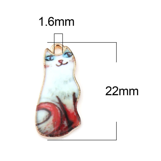 Immagine di Lega di Zinco Charms Gatto Oro Placcato Bianco & Rosso Smalto 22mm x 10mm , 10 Pz