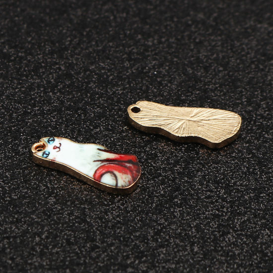 Immagine di Lega di Zinco Charms Gatto Oro Placcato Bianco & Rosso Smalto 22mm x 10mm , 10 Pz