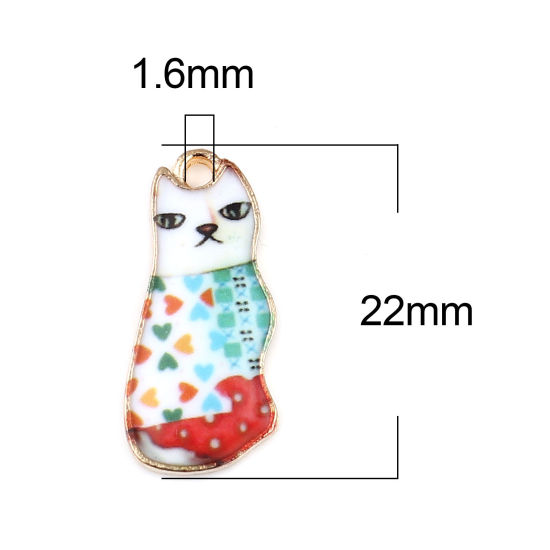 Immagine di Lega di Zinco Charms Gatto Oro Placcato Multicolore Smalto 22mm x 10mm , 10 Pz