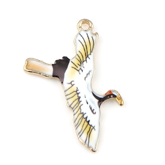Immagine di Lega di Zinco Charms Gru Oro Placcato Giallo Smalto 26mm x 20mm , 10 Pz