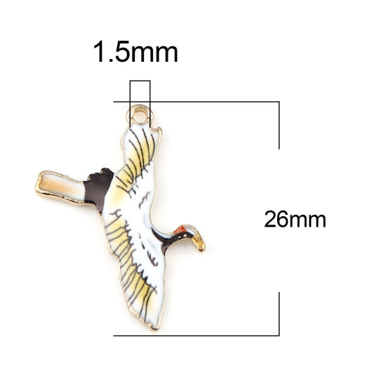 Immagine di Lega di Zinco Charms Gru Oro Placcato Giallo Smalto 26mm x 20mm , 10 Pz