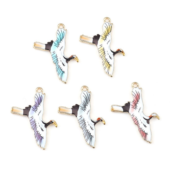 Immagine di Lega di Zinco Charms Gru Oro Placcato Giallo Smalto 26mm x 20mm , 10 Pz