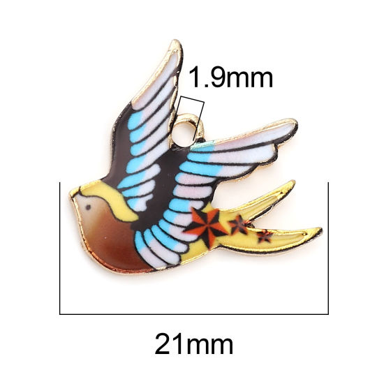 Picture of Zinc Based Alloy Charms Bird Animal Gold Plated Multicolor Enamel 21mm x 20mm, 10 PCs