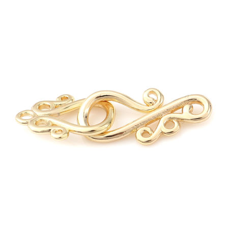 Brass Hook Clasps Irregular 18K Real Gold Plated 32mm x 10mm, 2 PCs
