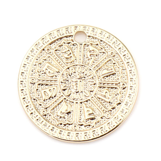 Image de Breloques Religieux en Laiton Signe Plaqué Or Véritable 18K Rond 17mm Dia, 3 Pcs
