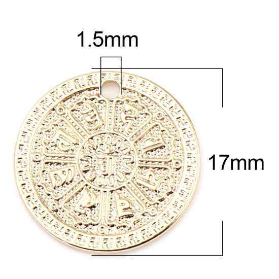 Image de Breloques Religieux en Laiton Signe Plaqué Or Véritable 18K Rond 17mm Dia, 3 Pcs