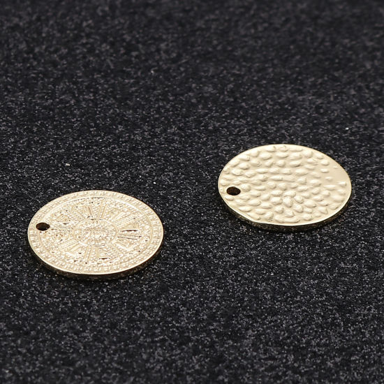 Image de Breloques Religieux en Laiton Signe Plaqué Or Véritable 18K Rond 17mm Dia, 3 Pcs