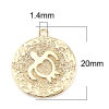 Picture of Brass Ocean Jewelry Charms 18K Real Gold Plated Sea Turtle Animal Round Disc 20mm x 17mm, 3 PCs