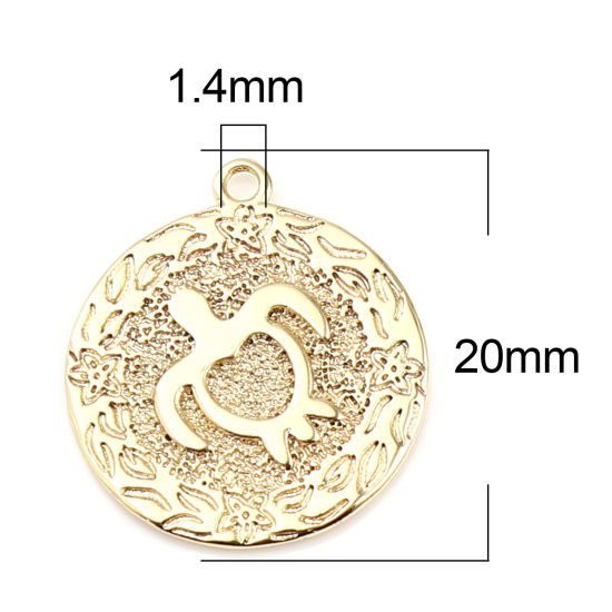 Bild von Messing Ozean Schmuck Charms Schildkröte 18K Vergoldet Rund 20mm x 17mm, 3 Stück