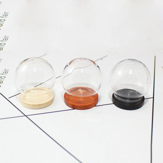 Picture of Wood Glass Miniature Globe Bubble Bottle Vial For Earring Ring Necklace Wish Bottle Black 45mm x 30mm, 1 Set ( 2 PCs/Set)