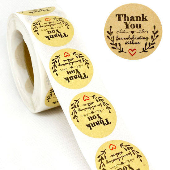 Изображение Brown - Thank You Red Heart Kraft Paper Baking Packaging Label Seal Sticker 2.5cm Dia., 1 Roll(500 PCs/Roll)