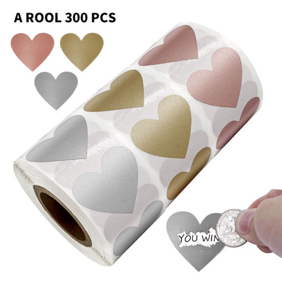 Изображение Golden - Heart Scratch-off Blank Sticker DIY Labels 2.5x2.5cm, 1 Roll（300PCs/Roll）