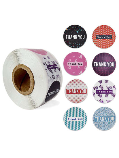 Изображение Multicolor - Thank You 8 Pattern Decorative Art Paper Baking Packaging Label Seal Sticker 2.5cm Dia., 1 Roll(500 PCs/Roll)