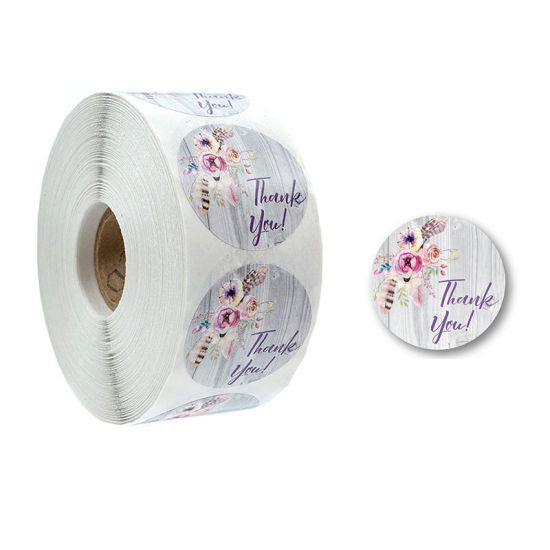 Изображение Multicolor - Thank You Flower Feather Art Paper Baking Packaging Label Seal Sticker 2.5cm Dia., 1 Roll(500 PCs/Roll)