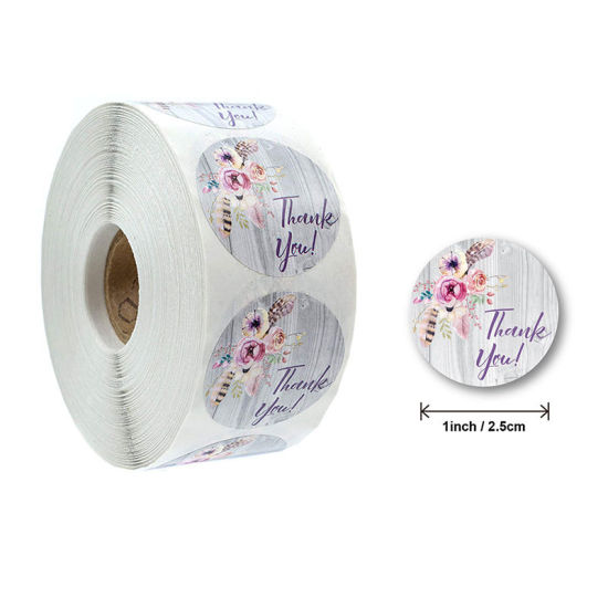 Изображение Multicolor - Thank You Flower Feather Art Paper Baking Packaging Label Seal Sticker 2.5cm Dia., 1 Roll(500 PCs/Roll)