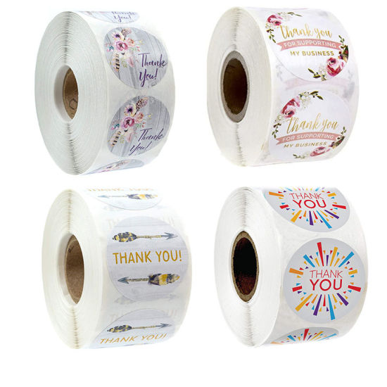 Изображение Multicolor - Thank You Flower Feather Art Paper Baking Packaging Label Seal Sticker 2.5cm Dia., 1 Roll(500 PCs/Roll)