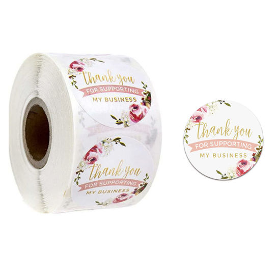 Изображение Multicolor - Thank You For Supporting My Business Flower Art Paper Baking Packaging Label Seal Sticker 2.5cm Dia., 1 Roll(500 PCs/Roll)