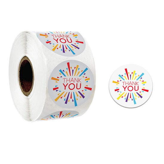 Изображение Multicolor - Thank You Color Bar Flower Art Paper Baking Packaging Label Seal Sticker 2.5cm Dia., 1 Roll(500 PCs/Roll)