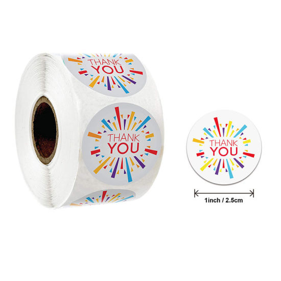 Изображение Multicolor - Thank You Color Bar Flower Art Paper Baking Packaging Label Seal Sticker 2.5cm Dia., 1 Roll(500 PCs/Roll)