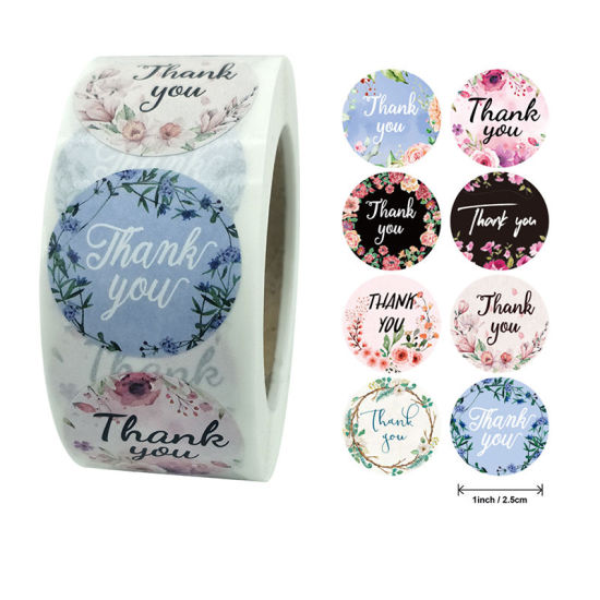 Изображение Multicolor - Thank You 8 Pattern Floral Gift Decoration Art Paper Baking Packaging Label Seal Sticker 2.5cm Dia., 1 Roll(500 PCs/Roll)