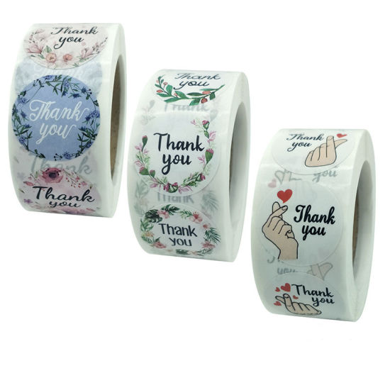 Изображение Multicolor - Thank You 8 Pattern Floral Gift Decoration Art Paper Baking Packaging Label Seal Sticker 2.5cm Dia., 1 Roll(500 PCs/Roll)