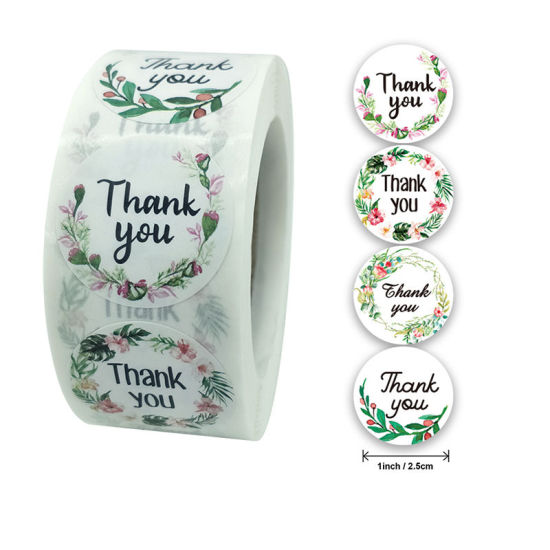 Изображение Multicolor - Thank You 4 Pattern Floral Gift Decoration Art Paper Baking Packaging Label Seal Sticker 2.5cm Dia., 1 Roll(500 PCs/Roll)